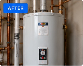 After: modern replacement water heater professionally installed